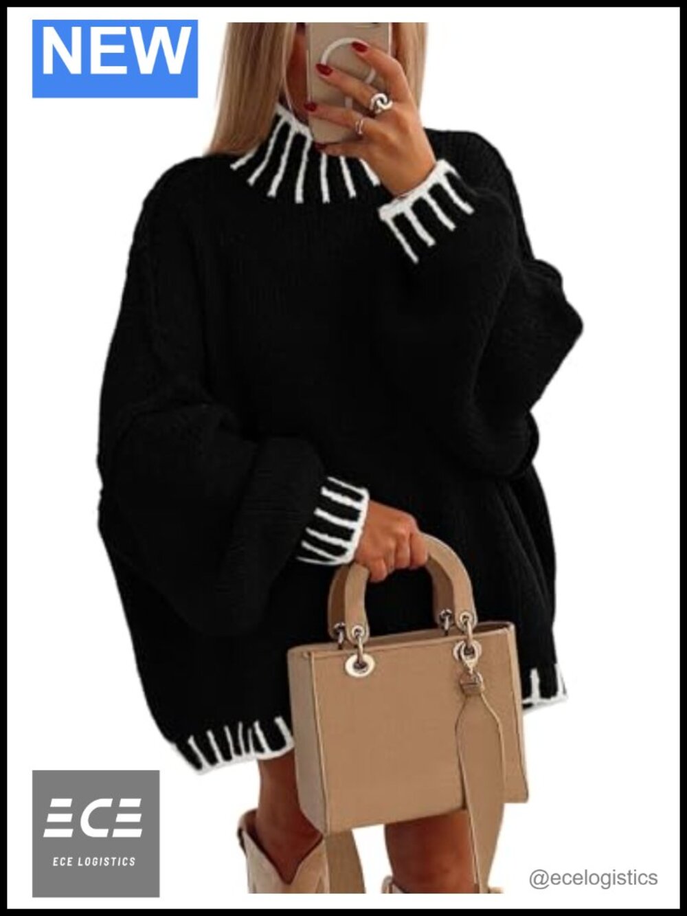 Mock Neck Oversized Chunky Knit Pullover Sweater